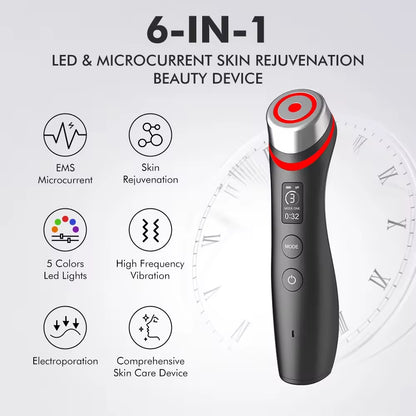 6-in-1 LED- ja mikrovirtahoitolaite ihon uudistamiseen