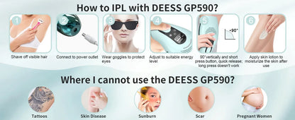 DEESS GP590 IPL 3-in-1 kivuton kotikäyttöön tarkoitettu laserkarvanpoistolaite